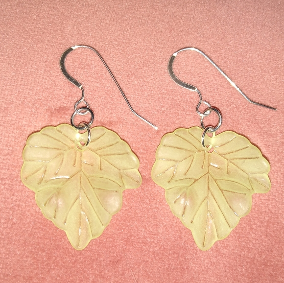 Solid 925 REAL Sterling Silver Frost Green Ivy Leaves Handmade Leaf Earrings New - Picture 5 of 7